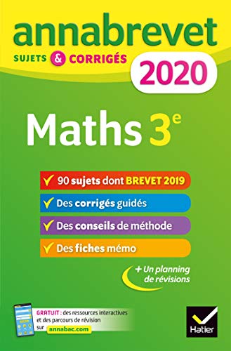 Annales du brevet Annabrevet 2020 Maths 3e: 90 sujets corrigés