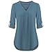 Produktbild Yvelands Damen Oberteile Long Sleeve Roll-up Top Casual V Neck Layered Shirt Blouses