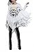 LATH.PIN Ladies Long Bat Sleeve Shirt Oversized Block Skull Poncho with Fringe FZD2969