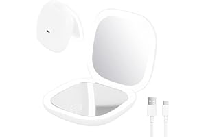 ‎ZAKVOP ZAKVOP LED Taschenspiegel, Kosmetikspiegel 10Fach Handspiegel, Wiederaufladbar Led Spiegel Klein mit 3 Farben, Schminkspiegel mit Beleuchtung, Klappbarer Reisespiegel Mini Spiegel