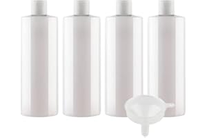 ZEOABSY 4 Pièces 500 ML Blanc Bouteille en Plastique avec Bouchon à Charnière Blanc, Épaule Plate Vider Bouteille Ronde en PET de Voyage pour Cosmétiques Liquides