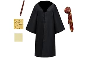TUNAON Harry Kostüm 6-teiliges Set für Erwachsene und Kinder, inklusive Zauberer Umhang, Zauberstab und Krawatte. für Halloween, Karneval, Cosplay und Geburtstag, Rituale voller