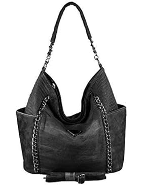 OBC ital-design XXL Damen Stern Tasche Handtasche Canvas Baumwolle Strasssteine Gold-Silber Bowling Beuteltasche...