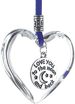 Glass Heart Decoration Dark Purple Ribbon 'Love You to the Moon and Back' Charm