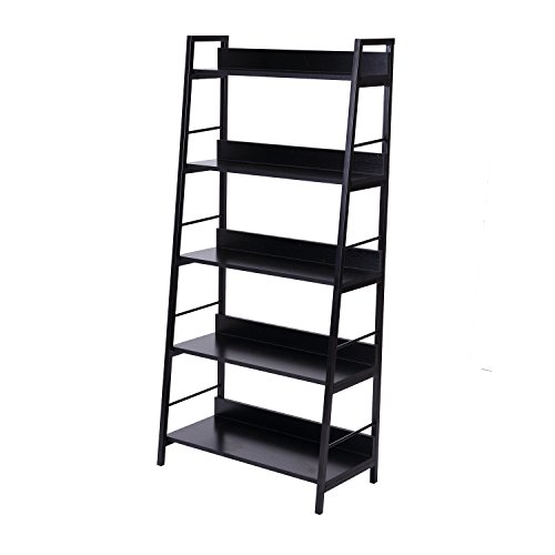Homcom Étagère bibliothèque Style Industriel incliné 5 Niveaux 70L x 35l x 150H cm Noir