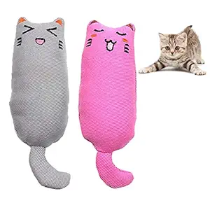 Outgeek 2PCS Cat Chew Toys Interactive Cute Kitten Chew Toys Plush Kitten Toys Cat Bite Toy Kitten Catnip Toys Plush Cat Toys (Pink&Grey)