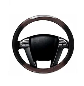 Autofetch Car Racing Leatherette Car Steering Wheel Cover (Black & Brown) for Mahindra XUV 500 (2012-2014)