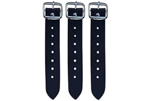 HOUSE OF HIGHLAND 77 Kilt Straps and Buckle 7" Genuine Leather Extender 1.25" Wide Black Strap - Set of 3 Pcs