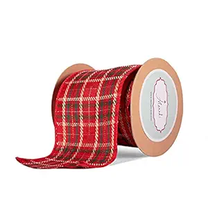 Meraki Cards Christmas Red, Ivory & Green Wired Ribbon(W: 63mm, L: 10 Yards)