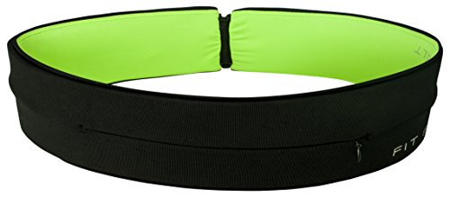 FIT BELT - ZIPPER- Reversible - Gimnasio - Gimnasio - Correa de correr - Viaje - Cintura - Apto para todos los teléfonos móviles también incluye llave / cadena de anillo. (Verde, S 25