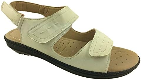 LADIES FAUX LEATHER MULTI TOUCH FASTENING SUMMER SANDALS COMFORT INSOLE SIZE UK 5-9 (8, White)