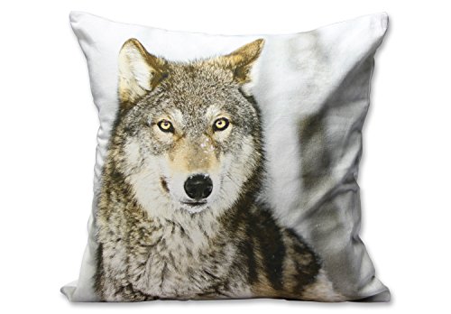 Kissen mit Fotodruck `Wolf', aus Baumwolle, gefüllt, 45x45x10 cm