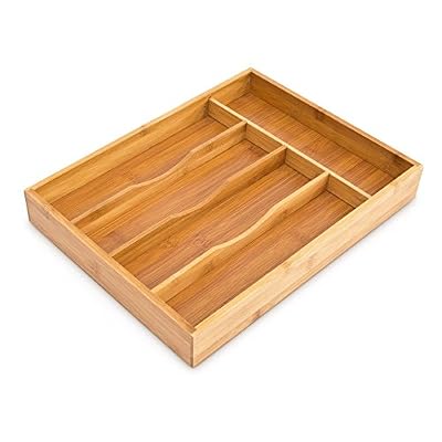 Relaxdays Organiseur de tiroir pour la Cuisine Range-Couverts en Bambou avec 5 Compartiments Rangement en bois boîte ustensiles de cuisine armoire couteaux, nature 4,5 x 25,5 x 34 cm