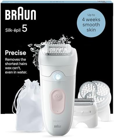 Braun Silk-épil 5- Epilatore Elettrico Donna Per Una Epilazione Semplice, Wet & Dry, Pelle Liscia a Lungo, Con Testine Per Rasoio Elettrico Donna, Idea Regalo, 5-060, Bianco/Rosa
