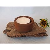 Teelicht-Halter mit Treibholz, Keramik-Kerzen-Halter in Rost Optik, Schwemmholz Kerzenständer aus Ton mit Rost Effekt veredelt, ca. 12 x 4 cm, Unikat Designer-Stück