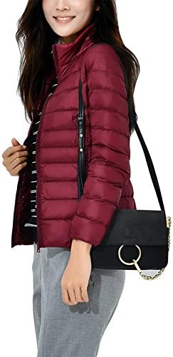 Mena Winter New Stand collar Puffer Down Jacket for Womens(12 Colors,Ultralight, Packable, Water-resistant) ( Color : Red wine , Size : S )