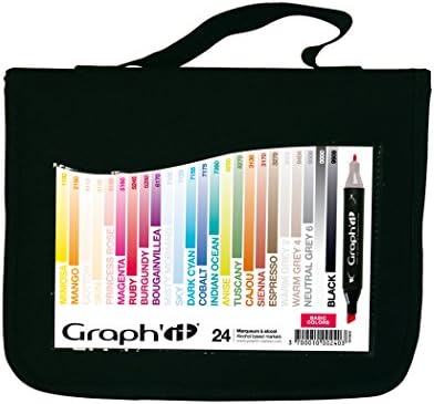 Pack of 24 Graph'it Twin-Tip Alcohol Marker Pens Basic Colors