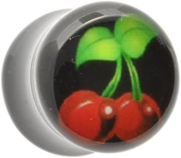 1 of Flesh Ear Plug Flared Tunnel Classic Cherry Symbol 5mm