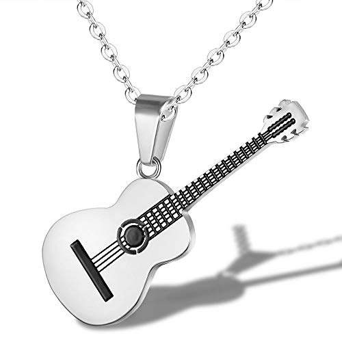 Preisvergleich Produktbild AZUO Kreativ Anhänger Halskette Persönlichkeit Musik Gitarre Anhänger Männlich Und Weiblich Titanstahl Halskette,Silver