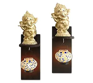 TIED RIBBONS Wall Hanging Murli Ganesha on Wall Shelf with Tealight Hanger for Bedroom Lobby Living Room Balcony Main Door Home Decoration and House Warming Gift