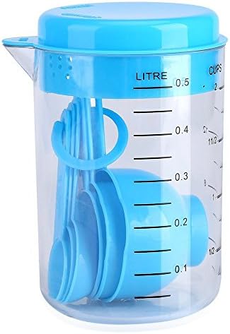 Measuring Cup and Spoon Set, Multifunction Plastic Measuring Scoop 500ML Measure Bottle for Baking Cooking Set of 7