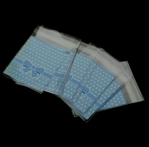 Generic 100pcs Transparent Klein Plastiktütchen Geschenkverpackung Beutel Tasche Weihnachten für Cookie Kekse Snack Süßigkeiten Geschenk Blau - 4