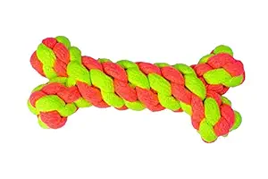 Picckola International? Cotton Rope Bone Toy for Dog, Chew Toys for Teething, Playing, Toys for Pets/Dogs (Green & Pink)