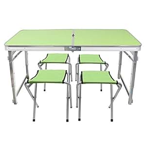 Livzing Multipurpose Adjustable Height Folding Camping Table With 4 Chairs Portable Aluminium Set For Picnic Hiking