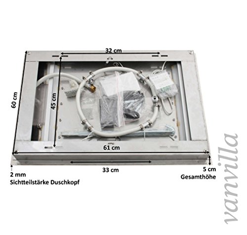 vanvilla LED Duschkopf 65cm x 65cm Edelstahl gebürstet Regendusche Schwall Sprühnebel flächenbündig Einbaubox 116565WB - 3