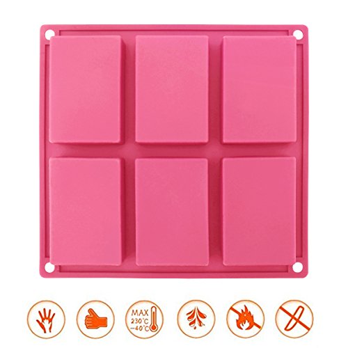 Joyoldelf 6 Hohlräume Rechteck Silikon Handgemachte, Seife Formen Kuchenform, Eiswürfelbehälter,Satz von 2, Rosa - 4
