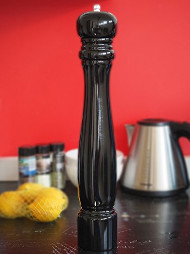 Pfeffermühle aus Holz in Schwarz / Naturholz- Keramikmahlwerk – Höhe: ca. 40 cm – Elegantes klassisches Design (Schwarz) - 2