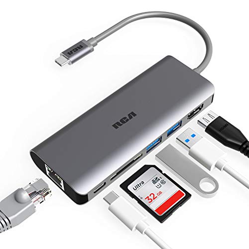 USB C Hub, RCA 6 in 1 Type C Hub with Ethernet, 4K HDMI, 2 USB 3.0 Ports, SD Card Reader, USB C Power Delivery, Portable Hub for Macbook Pro and Other Type C Laptops