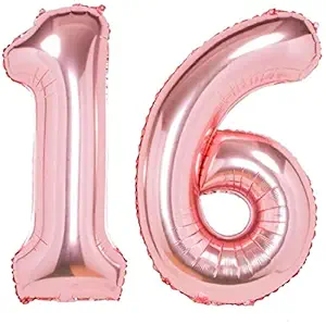 GLEAM 16? No.16 Rose Gold Foil Balloon Decoration for 16th Birthday Decoration Items for Boys Or Girls Anniversary, Marriage , wedding party ,baby shower ,graduation party , ceremony , stage background ,Christmas party ,dance party , baby party , cocktail , disco and Bachelorette Decoration Items / 16th Anniversary Decorations or 16th Year Birthday Party decoration Pack of 2 (Rose Gold 16)