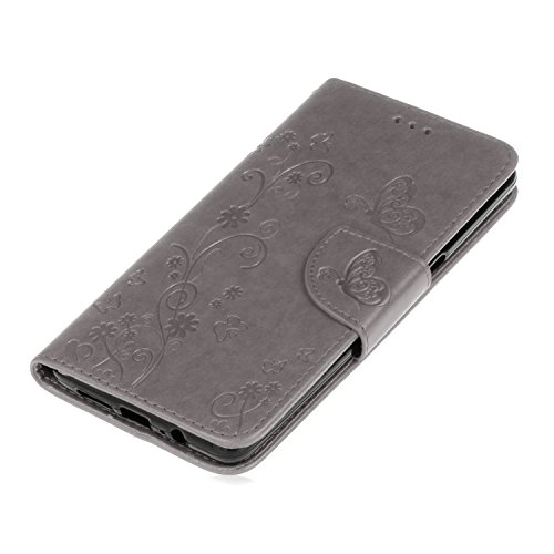 OnePlus 3 / OnePlus 3T Hülle,Cozy Hut ® Schmetterling Series Book Type Slim Fit Soft Silikon Magnetverschluss Schutzhülle PU Leder Hülle Flip Wallet Case Kunst leder Tasche Cover mit Standfunktion und Kartenfächer für OnePlus 3 / OnePlus 3T – grau - 5