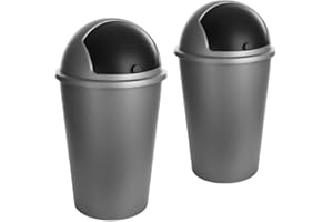 SUSTANIA 2er Set Abfalleimer Silver 50L mit schwarz Schiebedeckel Ø 25cm x H 68cm, Mülleimer groß aus Kunststoff für Küche und Büro – Müllbehälter geruchsdicht mit rundem Deckel, Made in EU