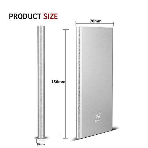 Keluoer Power Bank 10000mAh Ultra Dünn & Kompakt Externer Akku Dual-Port USB Ladegerät für Apple iPad, iPhone, Android Phones, Smartphones, Handys und Tablets (Silber) - 2