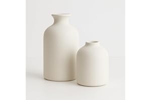BURÓ DESIGN Pack 2 Jarrones Decorativos Cerámica Blanco Minimalista Estilo Nórdico Moderno Elegantes para Sala Estar Comedor Dormitorio Oficina Estantería Eventos Boda Detalle Mesa Centro Decoración Interior