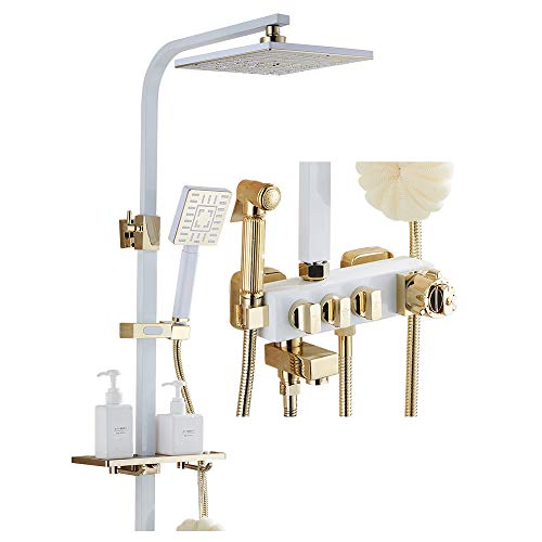 Preisvergleich Produktbild JLSYYCC Multifunktionale intelligente Thermostatdusche, Handbrause, quadratischer Duschkopf, Messing, Badezimmer-Luxus-Duschsystem