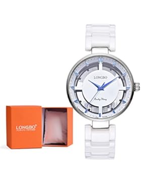 Longbo Damen Luxus Kristall Keramik Band Hohl Business Armreif Uhr Silber Fall Armband Handgelenk Kleid Uhren...