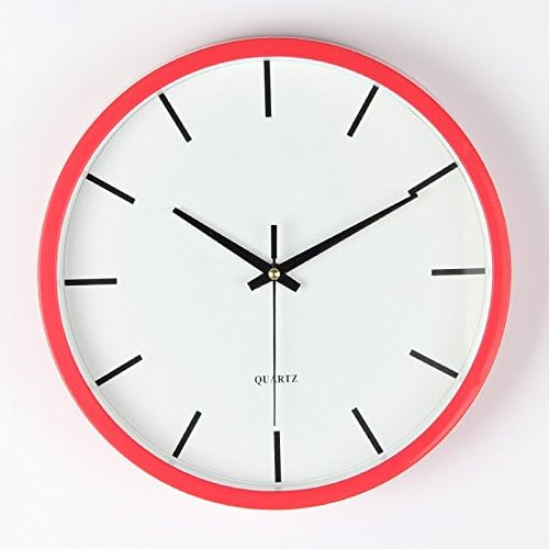 Hemara 10" Silent Quartz Decorative Wall Clock with Glass Cover Non-ticking Digital Clock (Red)