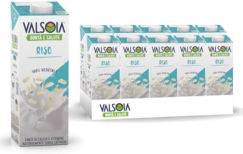 Bevanda Riso Drink, Box da 10 Tetra Brik Asettico da 1000 ml, Vegetale, Senza Lattosio e Glutine, con Calcio e Vitamine, Ideale anche per Vegani, Vegetariani e Celiaci