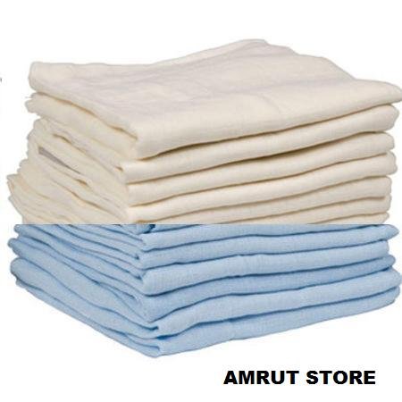 12 Muslin Squares (6 Blue / 6 White) 100% Cotton