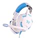 Produktbild KOTION EACH G2100 Professionelle 3,5 mm LED PC Gaming Headset Bass Stereo Noise Isolation Vibration Headset mit Steuer Mic Volume HiFi-Treiber für Laptop-Computer Skype Online-Chat (Weiß + blau)