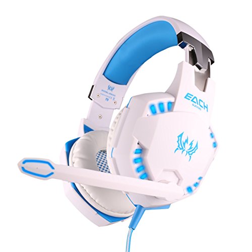 KOTION EACH G2100 Vibrazioni professionale cuffia Gamer Headset con microfono stereo Bass LED per PC Gamer (Bianco+Blu)