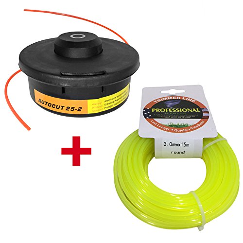 Mähfaden Fadenspulenkopf Autocut 25-2 plus Ersatzfaden für Freischneider 15 m x 3.0 mm