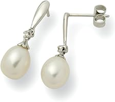 Miore - Mgr9004E - Boucles d'Oreilles Pendantes Femme - Or blanc 375/1000 (9 carats) - perles et diamants - 0.02 cts