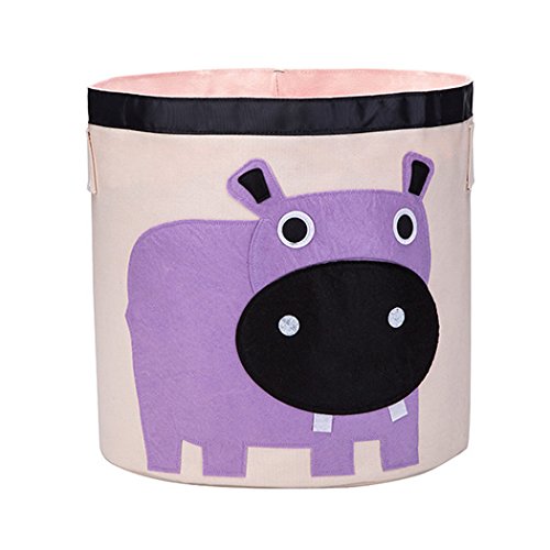 ALLTOP Premium Cartoon Foldable Cotton Line Laundry Basket Folding Children Toys Organiser Storage Basket Clothes Holder, Hippo Pattern