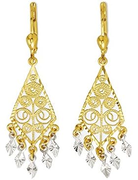 Echt Gold Damen Ohrringe in 585 Gold Pendel Gelbgold & Weißgold 14Karat 3639