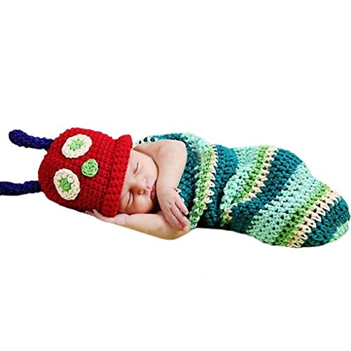 SMARSTAR Cute Caterpillar Style Infant Newborn Handmade Crochet Beanie Hat Clothes Baby Photograph Props