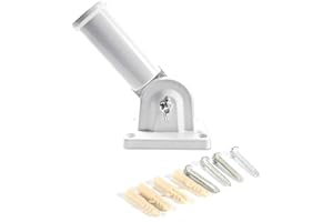 Ritte Support Mât Drapeau Mural, Support Mât Drapeau Réglable, Blanc Métal Mât Drapeau Réglable 180 Degrés avec Vis pour Mât Drapeau Base